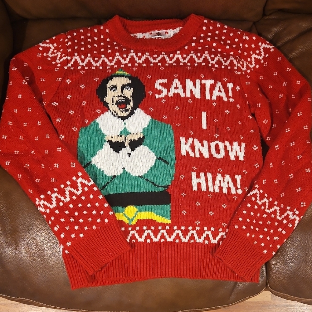 SANTA! I KNOW HIM! Red and Green Crewneck Christmas Sweater
